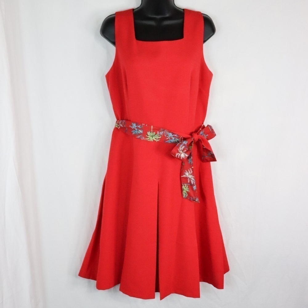 MOLLY 🍀 BRACKEN Premium Red Pleated A Line Dress with Square Neckline